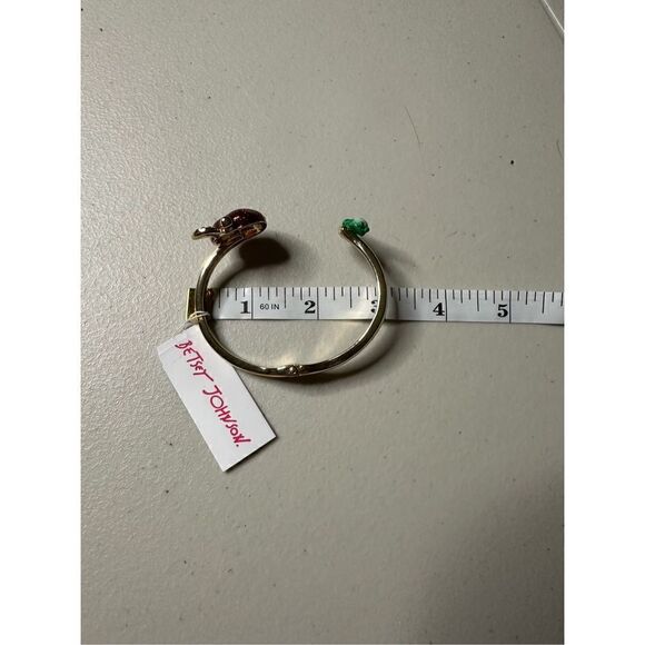 Betsey Johnson Back to School Glitter Apple & Book Worm Hinged Bangle Bracelet - Picture 4 of 5